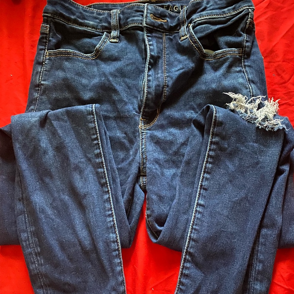 american eagle ripped high waisted skinny jeans denim